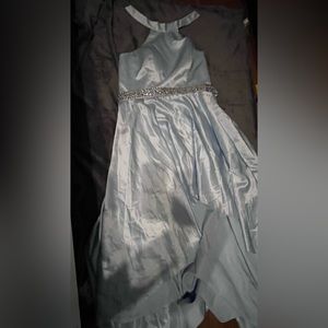 light blue half up half down dress